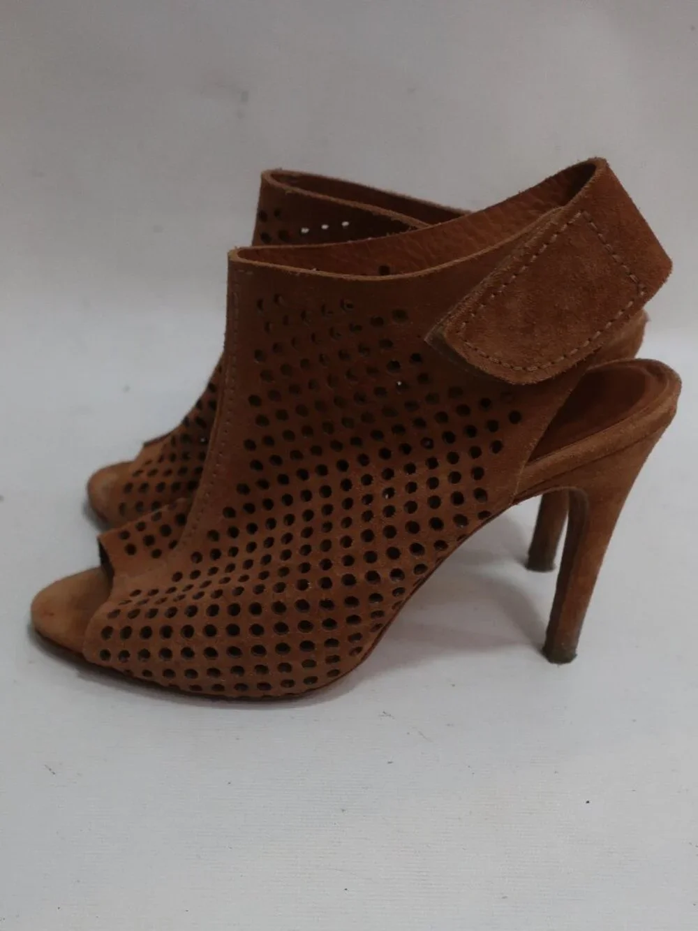Womens Pedro Garcia Brown Sofia Perforated Suede Peep Toe Booties 37.5 US/7.5